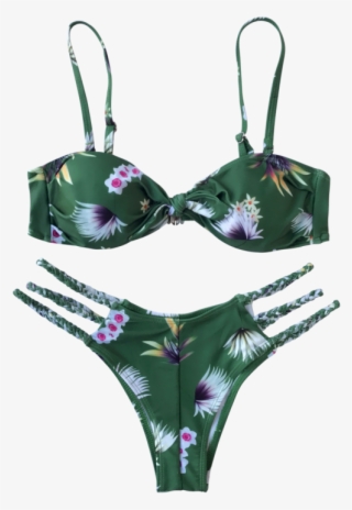Printed Knotted Bikini Top And Bottoms - Lingerie Top