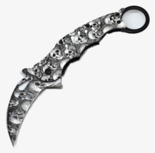 Fajn Nůž Karambit Sklápěcí, Vzor Lebka - Hunting Knife