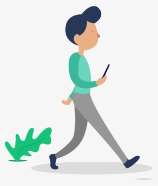 Illustration Of A Man Walking Holding Phone - Cartoon