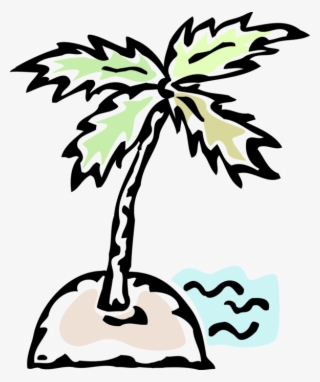 Vector Illustration Of Deserted Island With Palm Tree