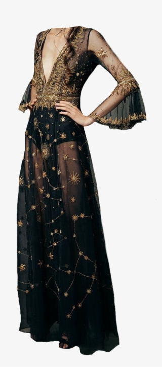 Black Gold Dress Gown Polyvore Moodboard Filler - Dress