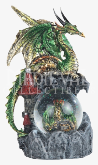 Green Dragon On Castle Snow Globe - Dragon