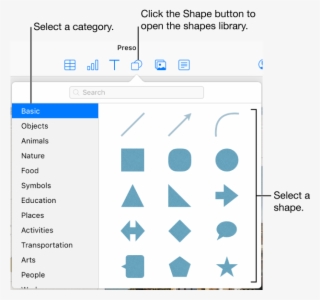 The Shapes Library Is Open Below The Shape Button In - Places Category In Pages