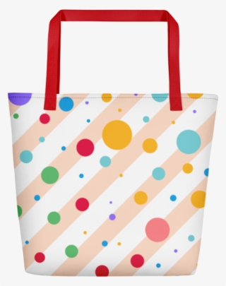 Multi Colored Polka Dots And Stripe Pattern Beach Tote - Beach Bag Mockup