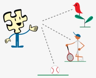 Puzzly With Red Bird, Tennisman And Baseball Ball