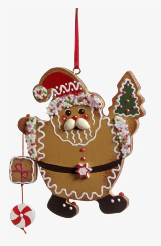 Gingerbread Santa Wooden Tree Decoration - Pere Noel En Pain D Epice
