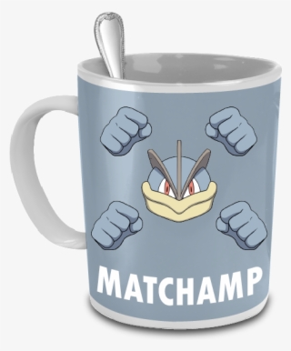 Matchamp The Machamp Face Pokemon 15oz Mug - Pokemon Coffee Cups Puns