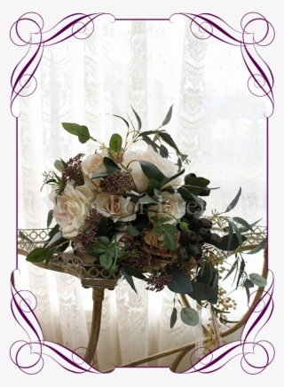 Cascading Bridal Silk Artificial Posy Bouquet - Bridesmaid Peony And Roses Bouquets