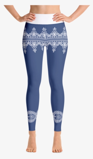 Blue Yoga Leggings With Traditional Indian Borders - Leggings