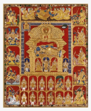 Tanjore Painting Of Sri Ranganatha With Consorts And - Carpet