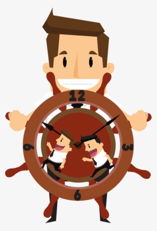 Cartoon Smiling Businessman Sailing A Wooden Rudder - Stock Photography