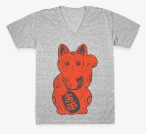 Japanese Lucky Cat V-neck Tee Shirt - Baking Shirt Design