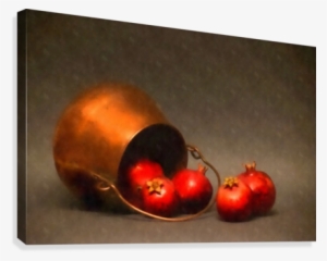 Copper Pot And Pomegranates Canvas Print - Still Life Photography