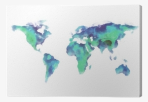 Blue And Green World Map, Watercolor Painting Canvas - World Map