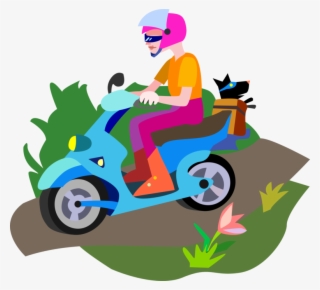 Vector Illustration Of Motorcyclist Rides Motor Scooter - Scooter Clipart