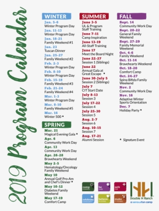 2019 Program Calendar Graphic - Double "h" Ranch