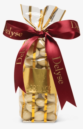 White Chocolate Praline Almonds Gold Bag Red Ribbon - Gift Wrapping