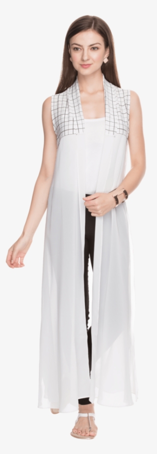 Women Slim Fit Check Shrug - Gown