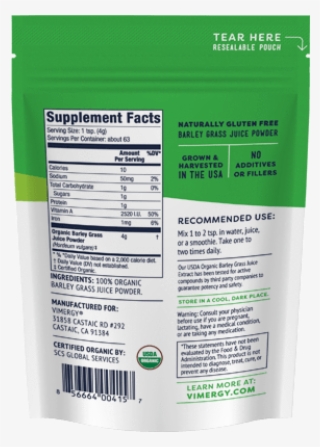 Organic Barleygrass Juice - Packaging And Labeling