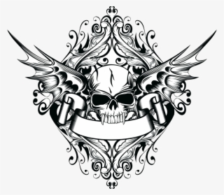 Wall Tattoo Decal Sticker Skull Free Download Png Hd - Skulls And Wings Black And White