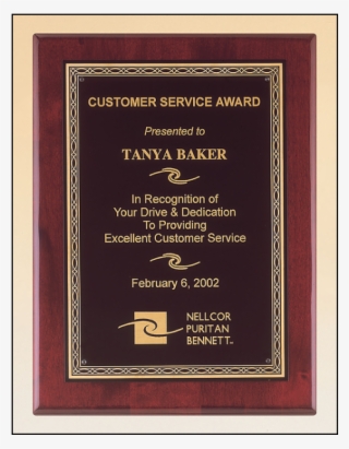 Rosewood Stained Piano Finish Plaque With A Black Brass - Customer Service Award Plaque