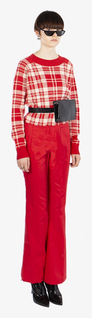 Red Plaid Sweater Top - Plaid