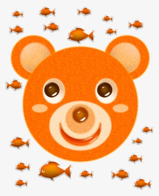 Orange Bear Face And Fish - Cartoon