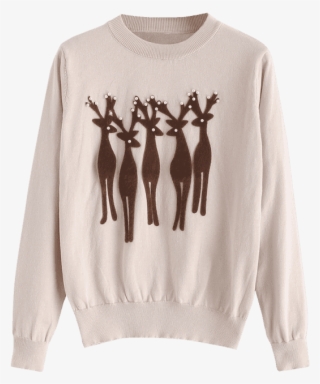 Beading Deer Christmas Sweater - Long-sleeved T-shirt