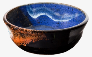 Cereal Bowl Handmade Pottery Cobalt Blue & Brown 3/4 - Ceramic