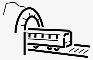 Vector Illustration Of Mountain Tunnel With Rail Transport - Mountain Train Tunnel Clipart