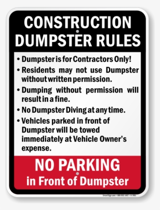 Dumpster Rules Sign - Construction Dumpster Rules