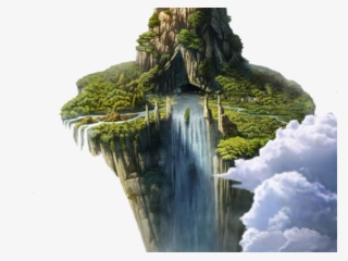 Drawn Waterfall Island - Floating Island With A Castle