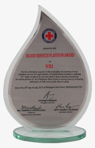 The Philippine Red Cross Blood Services Platinum Award - Philippine Red Cross