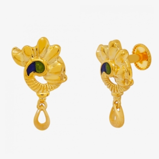 22kt Gold Tear Drops With Enameled Leaf Earrings - Earrings