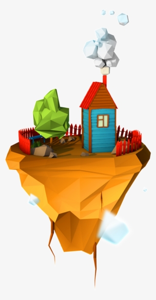 3d Fairytale Castle Pattern Design - Low Poly Transparent Floating