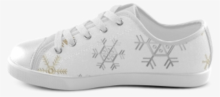 Silver And Gold Snowflakes On A White Background Canvas - Skate Shoe