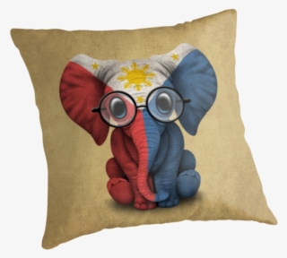 Baby Elephant With Glasses And Filipino Flag By Jeff - Throw Pillow
