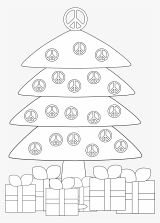 Christmas Tr Peace Sign Black White Line Art Xmas Tree - Drapeau Peace And Love