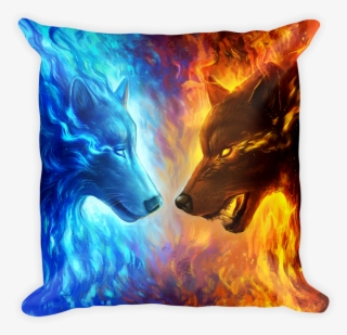 Fire And Ice Square Pillow - Ice Wolf