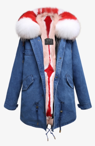 Denim Parka Red Diamond Fox - Ozlana Denim Coat With Grey Gox