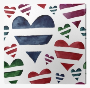 Watercolor Seamless Pattern With Striped Hearts - Design
