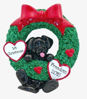 Black Lab Hanging On To Wreath Christmas Ornament - Dog