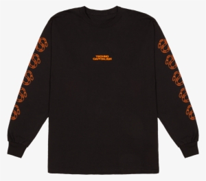 Long Sleeved Black T Shirt Black Orange Printed - Black And Orange T Shirt