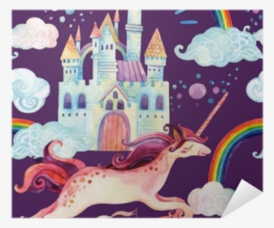 Watercolor Unicorn And Castle Seamless Pattern Poster - Art Print: Tanycya's Watercolor Open Book With Magic