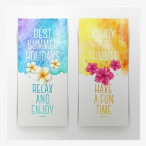 Summer Holidays Watercolor Banners With Tropical Flowers - Летние Иллюстрации