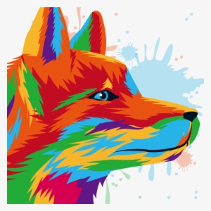 Gray Wolf Red Fox Painted Face Picture - Colorful Wolf