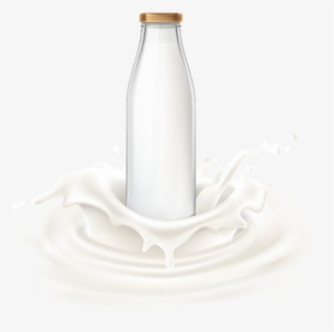 Vector Illustration Bottle Full Of Milk, Glass, Fresh, - Milk