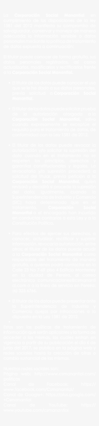 La Corporación Social Manantial En Cumplimiento De - Number