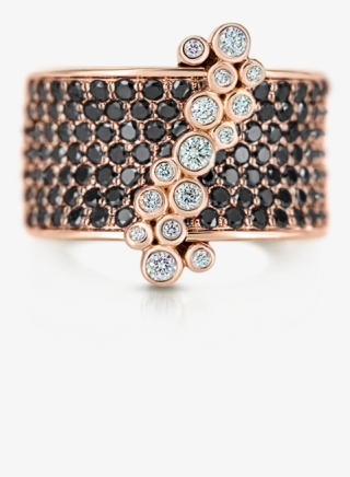 Saddle Mini Ring With Black And White Diamonds - Silver