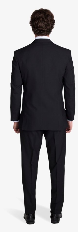 Black Notch Lapel Suit With Silver Tie - Suit And Tie From The Back